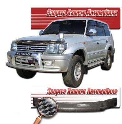 Дефлектор капота Шелкография "карбон" серебро Toyota Land Cruiser Prado 1996 - 2002.