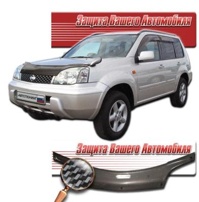 Дефлектор капота Шелкография "карбон" серебро Nissan X-Trail 2000 - 2006.