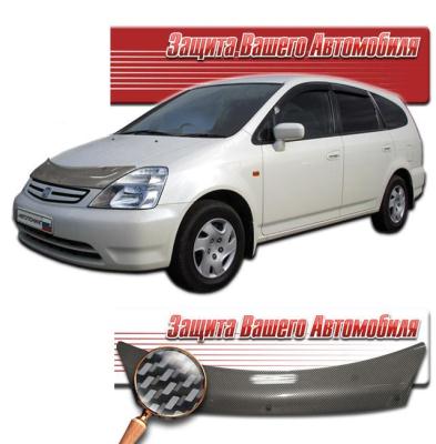 Дефлектор капота Шелкография "карбон" серебро Honda Stream 2000 - 2004.