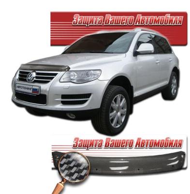 Дефлектор капота Шелкография "карбон" серебро Volkswagen Touareg 2007 - 2009.