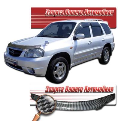 Дефлектор капота Шелкография "карбон" серебро Mazda Tribute 2000.