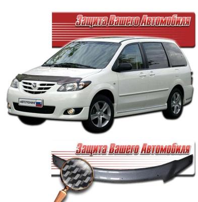 Дефлектор капота Шелкография "карбон" серебро Mazda MPV 2003.