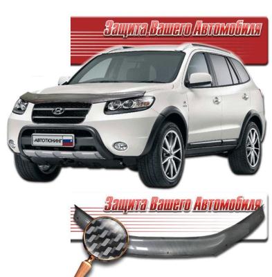 Дефлектор капота Шелкография "карбон" серебро Hyundai Santa Fe 2008.