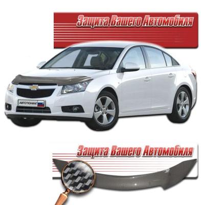 Дефлектор капота Шелкография "карбон" серебро Chevrolet Cruze (седан).