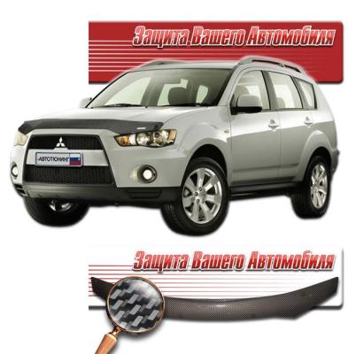 Дефлектор капота Шелкография "карбон" серебро Mitsubishi Outlander XL 2009.