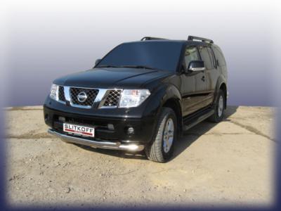 Защита переднего бампера d76+ф57 двойная Nissan Pathfinder 2004 - наст. время.