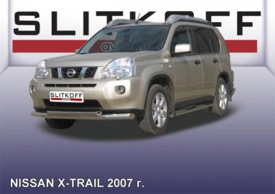 Защита переднего бампера d76+ф57 двойная Nissan X-Trail 2007.